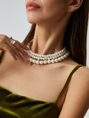 Arlette | Women's Layered Pearl Three Strand Bead Necklace