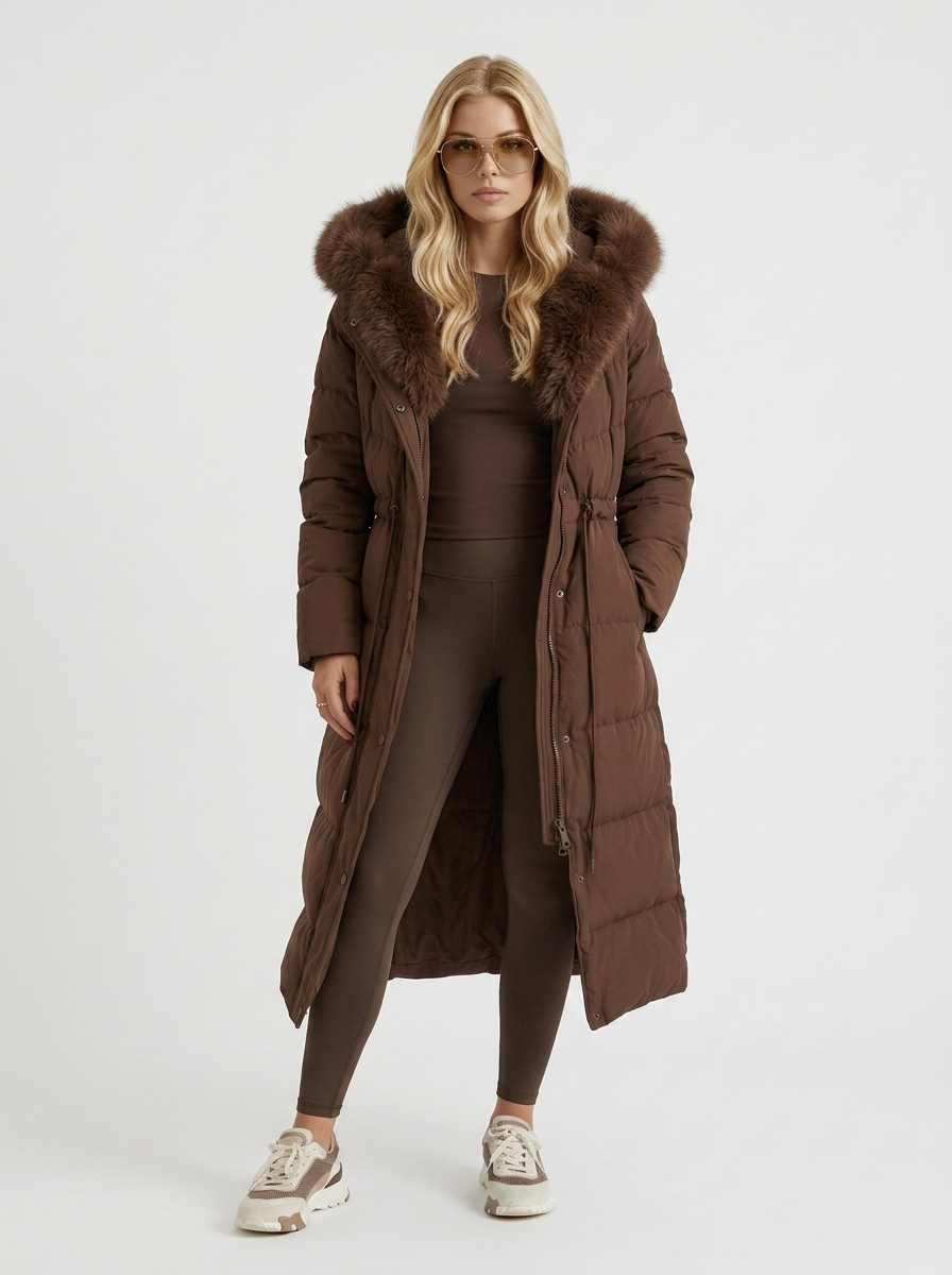 Arwen | Women's Hooded Drawstring Front Long Quilted Puffer Jacket