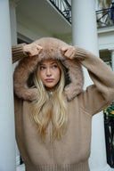 Aubri | Women's Hooded Faux Fur Zip Up Knit Cardigan Jacket
