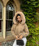 Aubri | Women's Hooded Faux Fur Zip Up Knit Cardigan Jacket