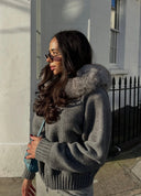 Aubri | Women's Hooded Faux Fur Zip Up Knit Cardigan Jacket