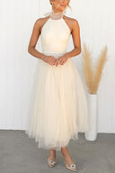 Aylin | Women's Sleeveless Halter-Neck Midi Prom Dress