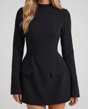Becca | Women's High Neck Long Sleeve Flap Pockets Split Sleeve Mini Dress