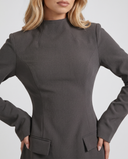 Becca | Women's High Neck Long Sleeve Flap Pockets Split Sleeve Mini Dress