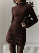 Belinda | Women's Ribbed Knit Mock Neck Long Sleeve Flared Mini Dress