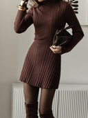 Belinda | Women's Ribbed Knit Mock Neck Long Sleeve Flared Mini Dress
