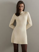 Belinda | Women's Ribbed Knit Mock Neck Long Sleeve Flared Mini Dress