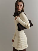 Belinda | Women's Ribbed Knit Mock Neck Long Sleeve Flared Mini Dress