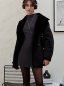 Belinda | Women's Ribbed Knit Mock Neck Long Sleeve Flared Mini Dress