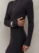 Belinda | Women's Ribbed Knit Mock Neck Long Sleeve Flared Mini Dress
