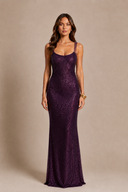 Beth | Women's Scoop Neck Wide Strap Sleeveless Sequin Maxi Dress