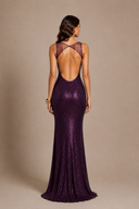 Beth | Women's Scoop Neck Wide Strap Sleeveless Sequin Maxi Dress