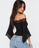 Beverly | Women's Off Shoulder Lace Trim Bell Sleeve Cropped Top
