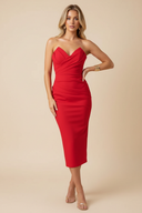 Blair | Women's Draped Strapless Midi Bodycon Wedding Guest Dress