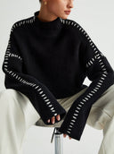 Blaise | Women's Long Sleeve Contrast Stitch Knit Sweater Turtleneck