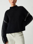 Blaise | Women's Long Sleeve Contrast Stitch Knit Sweater Turtleneck