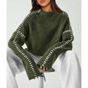 Blaise | Women's Long Sleeve Contrast Stitch Knit Sweater Turtleneck