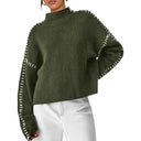 Blaise | Women's Long Sleeve Contrast Stitch Knit Sweater Turtleneck