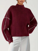 Blaise | Women's Long Sleeve Contrast Stitch Knit Sweater Turtleneck