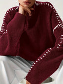 Blaise | Women's Long Sleeve Contrast Stitch Knit Sweater Turtleneck