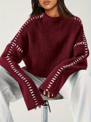 Blaise | Women's Long Sleeve Contrast Stitch Knit Sweater Turtleneck