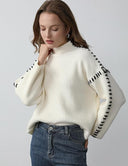 Blaise | Women's Long Sleeve Contrast Stitch Knit Sweater Turtleneck