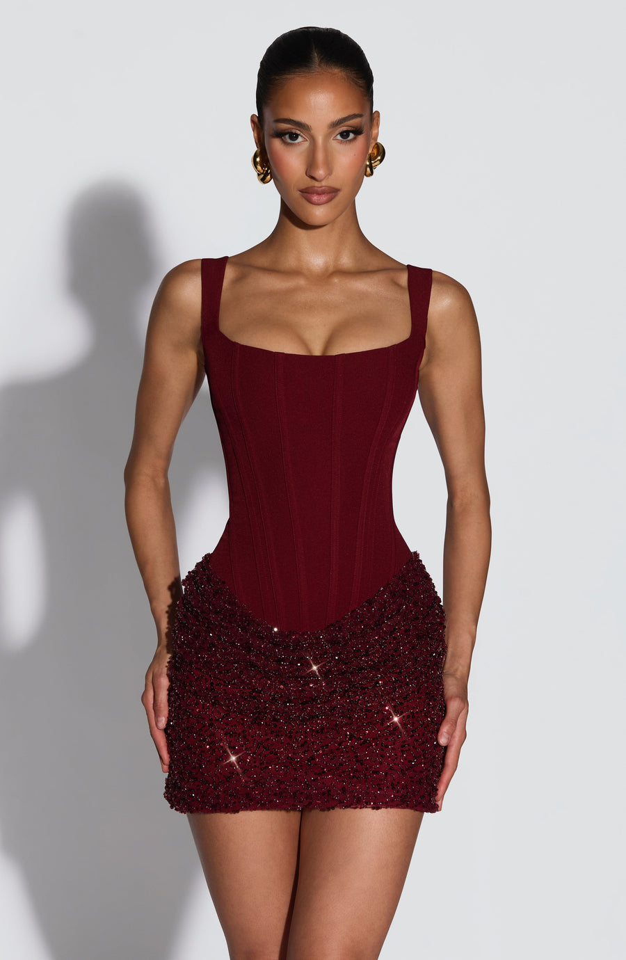 Blakeley | Women's Square Neck Sparkle Corset Mini Festive Party Dress