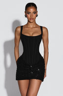 Blakeley | Women's Square Neck Sparkle Corset Mini Festive Party Dress