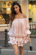 Bobbi | Women's Off Shoulder Puff Sleeve Tiered Ruffle Mini Cocktail Dress