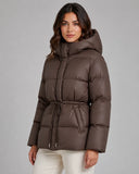 Brandi | Women's Drawstring Waist Zip Hooded Puffer Jacket