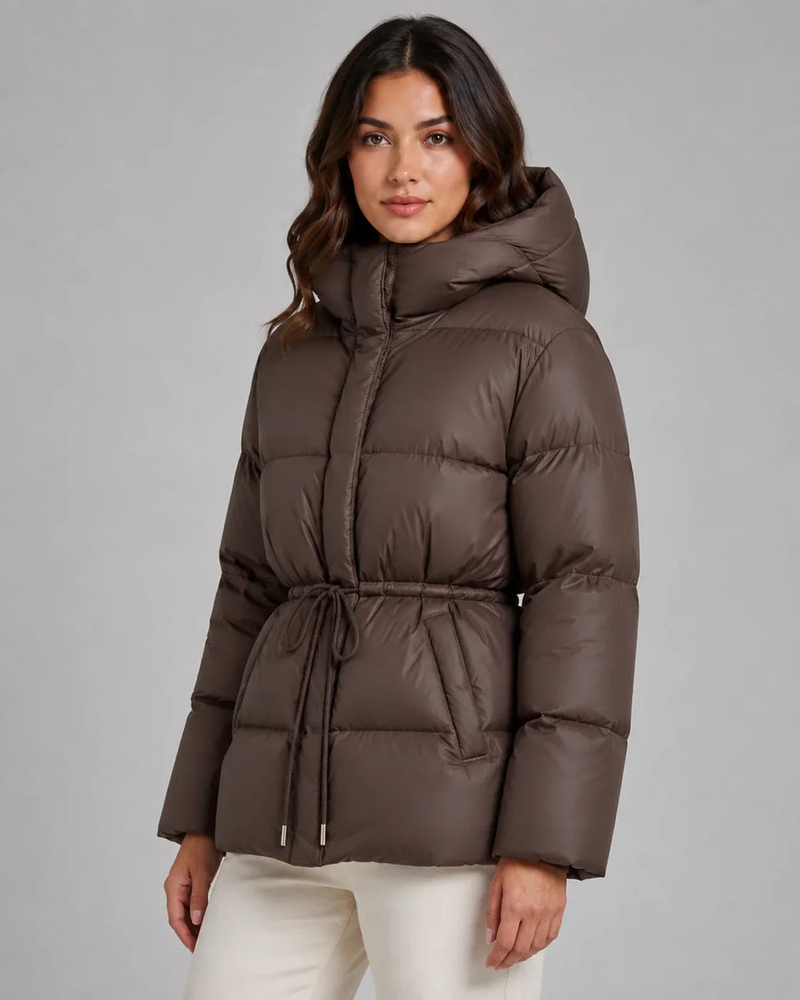 Brandi | Women's Drawstring Waist Zip Hooded Puffer Jacket