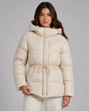 Brandi | Women's Drawstring Waist Zip Hooded Puffer Jacket