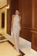Breanna | Women's High Neck Halter Open Back Sleeveless Floor Length Sequin Maxi Dress