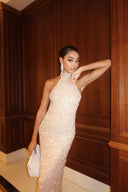 Breanna | Women's High Neck Halter Open Back Sleeveless Floor Length Sequin Maxi Dress