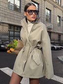 Brenda | Women's Drawstring Waist High Neck Utility Jacket