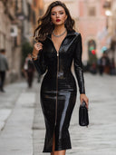 Bridget | Women's Zip Croc Effect Long Sleeve Midi Dress