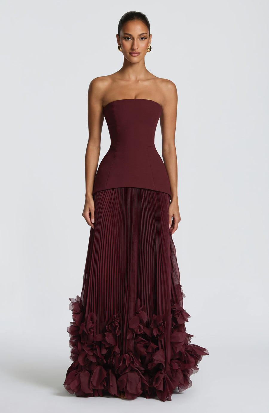 Brighton | Women's Strapless Drop Waist Pleated Maxi Autumn Wedding Guest Dress