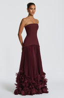 Brighton | Women's Strapless Drop Waist Pleated Maxi Autumn Wedding Guest Dress