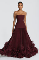 Brighton | Women's Strapless Drop Waist Pleated Maxi Autumn Wedding Guest Dress