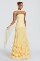 Brighton | Women's Strapless Drop Waist Pleated Maxi Autumn Wedding Guest Dress