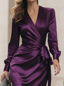 Bristol | Women's Draped Wrap Front Long Sleeve Midi Dress
