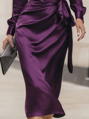 Bristol | Women's Draped Wrap Front Long Sleeve Midi Dress