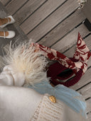 Britney | Women's V Neck Button Front Long Sleeve Feather Trim Knit Cardigan