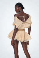 Brixton | Women's Off-Shoulder Ruffle Flower Mini Cocktail Dress