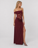 Caitlin | Women's Floral Lace Asymmetric Neck Maxi Dress with High Slit