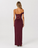 Caitlin | Women's Floral Lace Asymmetric Neck Maxi Dress with High Slit