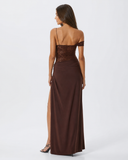 Caitlin | Women's Floral Lace Asymmetric Neck Maxi Dress with High Slit