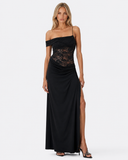 Caitlin | Women's Floral Lace Asymmetric Neck Maxi Dress with High Slit