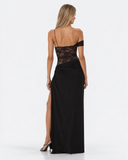 Caitlin | Women's Floral Lace Asymmetric Neck Maxi Dress with High Slit