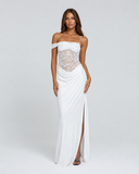 Caitlin | Women's Floral Lace Asymmetric Neck Maxi Dress with High Slit